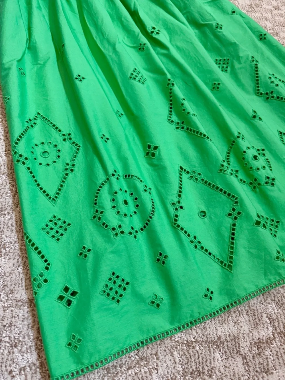 Ganni Women’s Kelly Green Broderie Anglaise Cotton Midi Dress—10/12